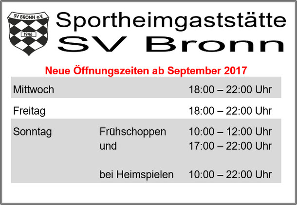 Öffnungszeiten im Sportheim